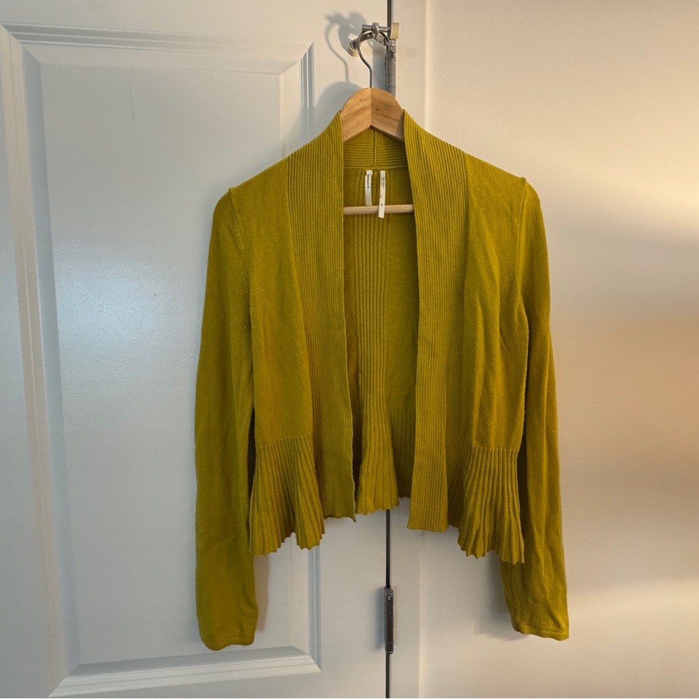 Anthropologie Chartreuse Ribbed Cardigan